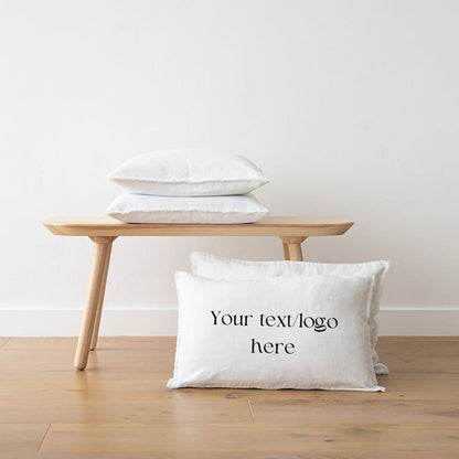 White - Set of 2 | Personalised Embroidered Raw/Frayed Edged Pillow/Cushion Covers (Covers only) in Pure Linen | Super Soft | Pre-washed-0