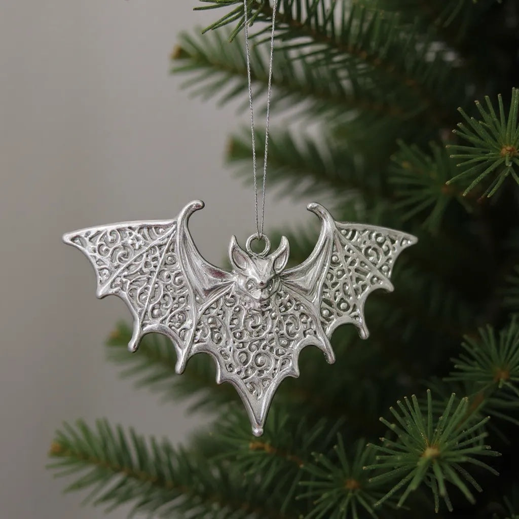 Bat Christmas ornament | Gothic metallic tree decor in gold, silver and antique | set of 2 or 4-3