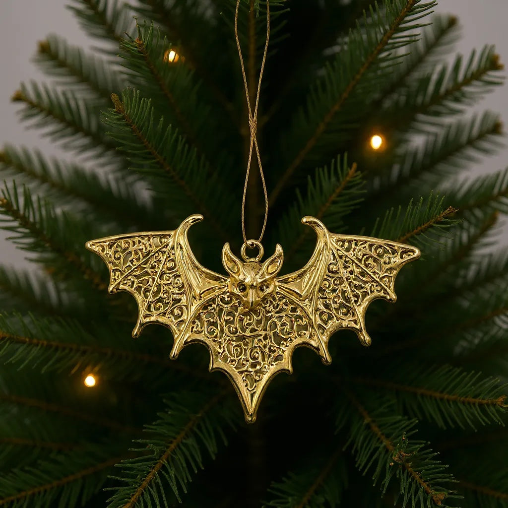 Bat Christmas ornament | Gothic metallic tree decor in gold, silver and antique | set of 2 or 4-0