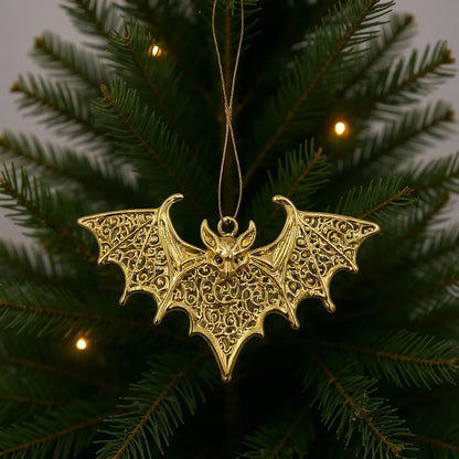 Bat Christmas ornament | Gothic metallic tree decor in gold, silver and antique | set of 2 or 4-0
