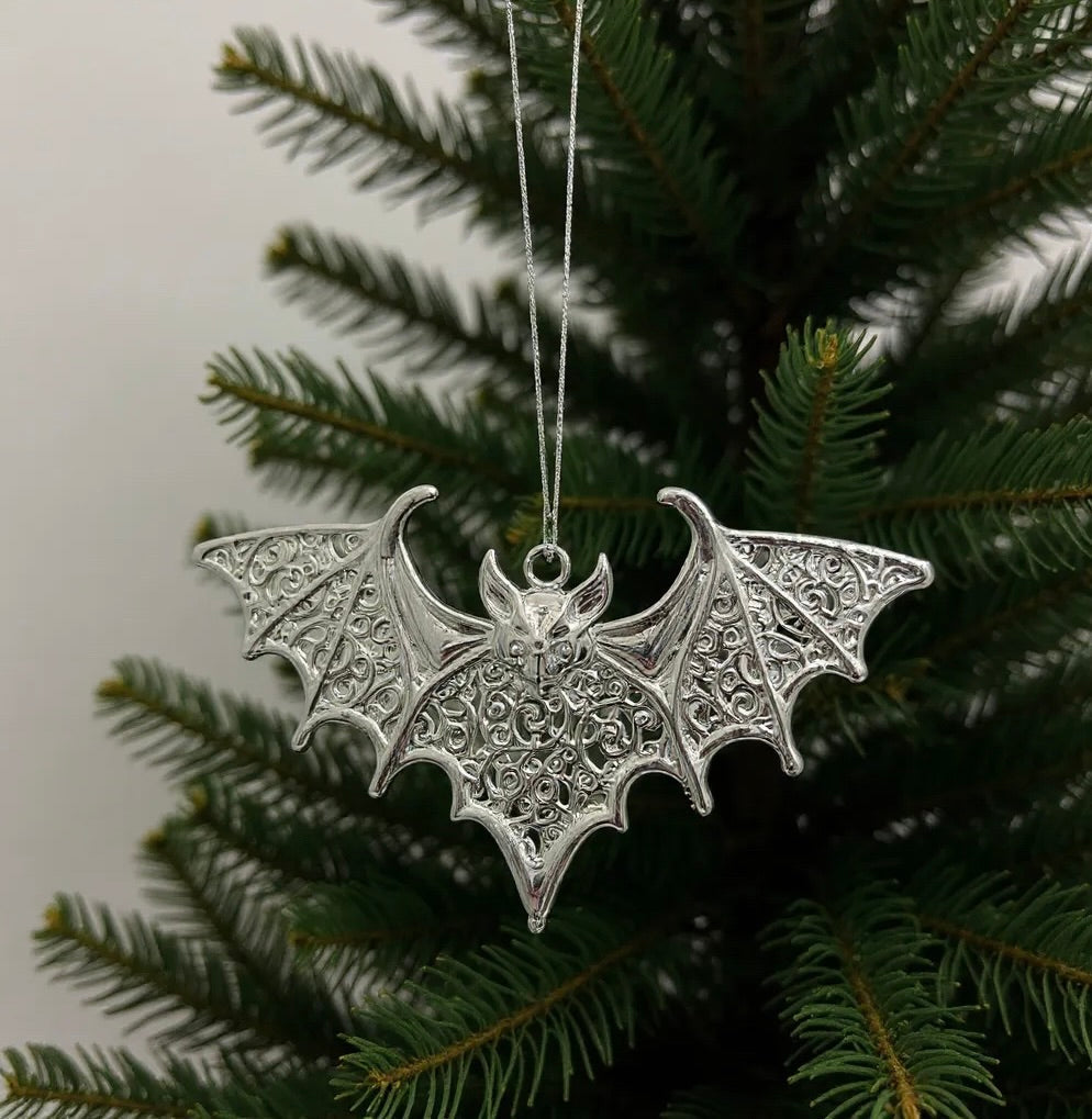 Bat Christmas ornament | Gothic metallic tree decor in gold, silver and antique | set of 2 or 4-2
