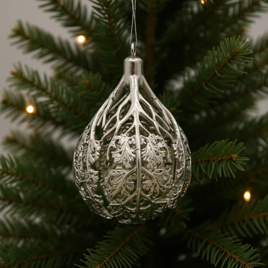 Leafy bulb Christmas ornament | metallic ball ornament in gold, silver and antique | set of 2 or 4-1