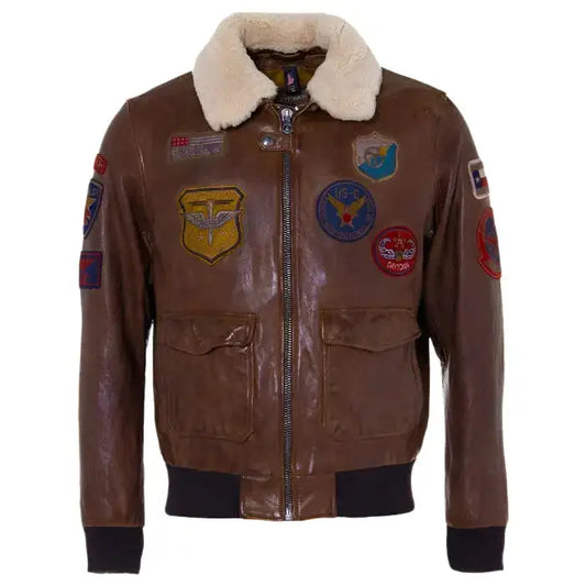 Mens Brown Sheepskin Aviator Jacket