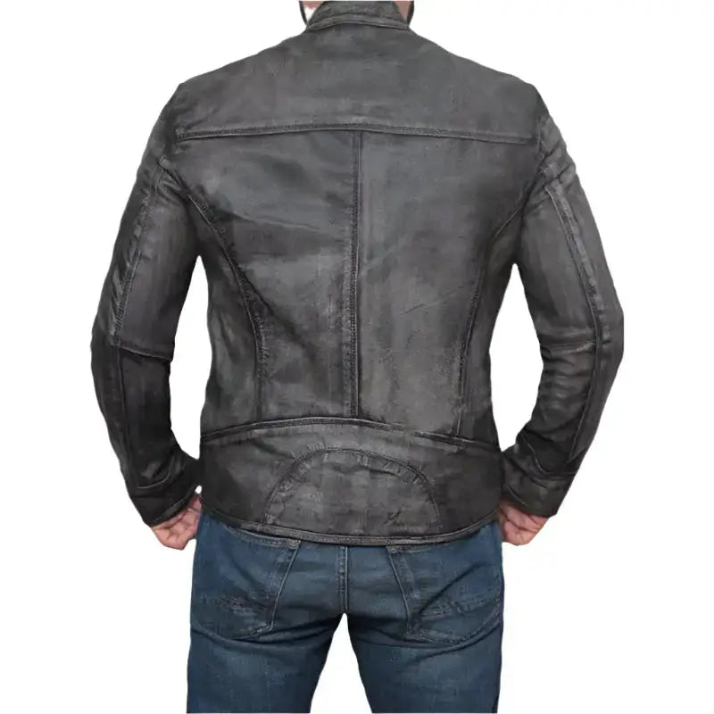 Distressed Dark Grey Lamb Leather Biker Jacket