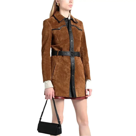 Women’s Tan Brown Suede Leather Coat