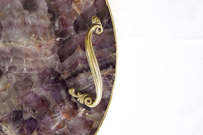 Amethyst Agate Serving Tray With Brass Handles | Circular-0