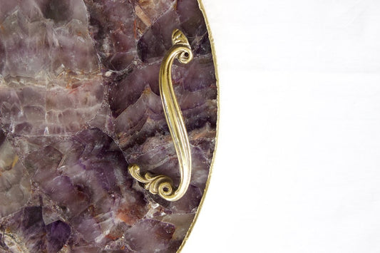 Amethyst Agate Serving Tray With Brass Handles | Circular-0
