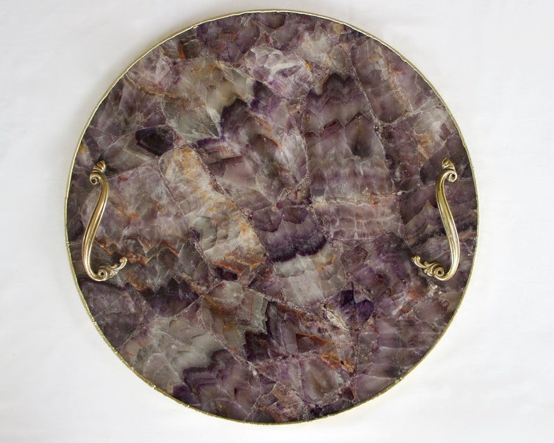 Amethyst Agate Serving Tray With Brass Handles | Circular-1