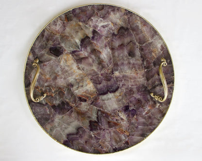Amethyst Agate Serving Tray With Brass Handles | Circular-1