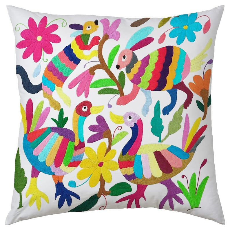 Set of 4 | Mexican Decorative Cushion Covers | Otomi Design Covers | Cotton Linen Fabric | Embroidered | With OR Without Insert-0