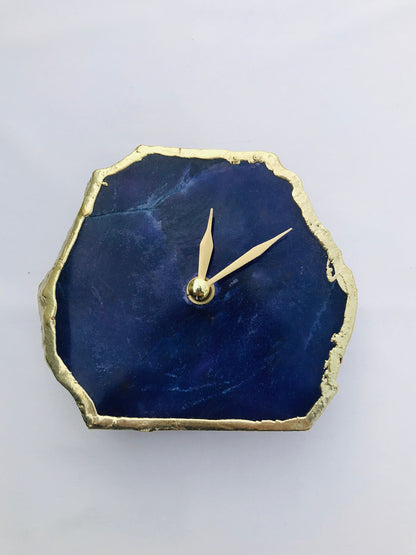 Indigo Blue Agate Desk/Wall Clock, Can be Personalised/Customised/Personalised Momento-1