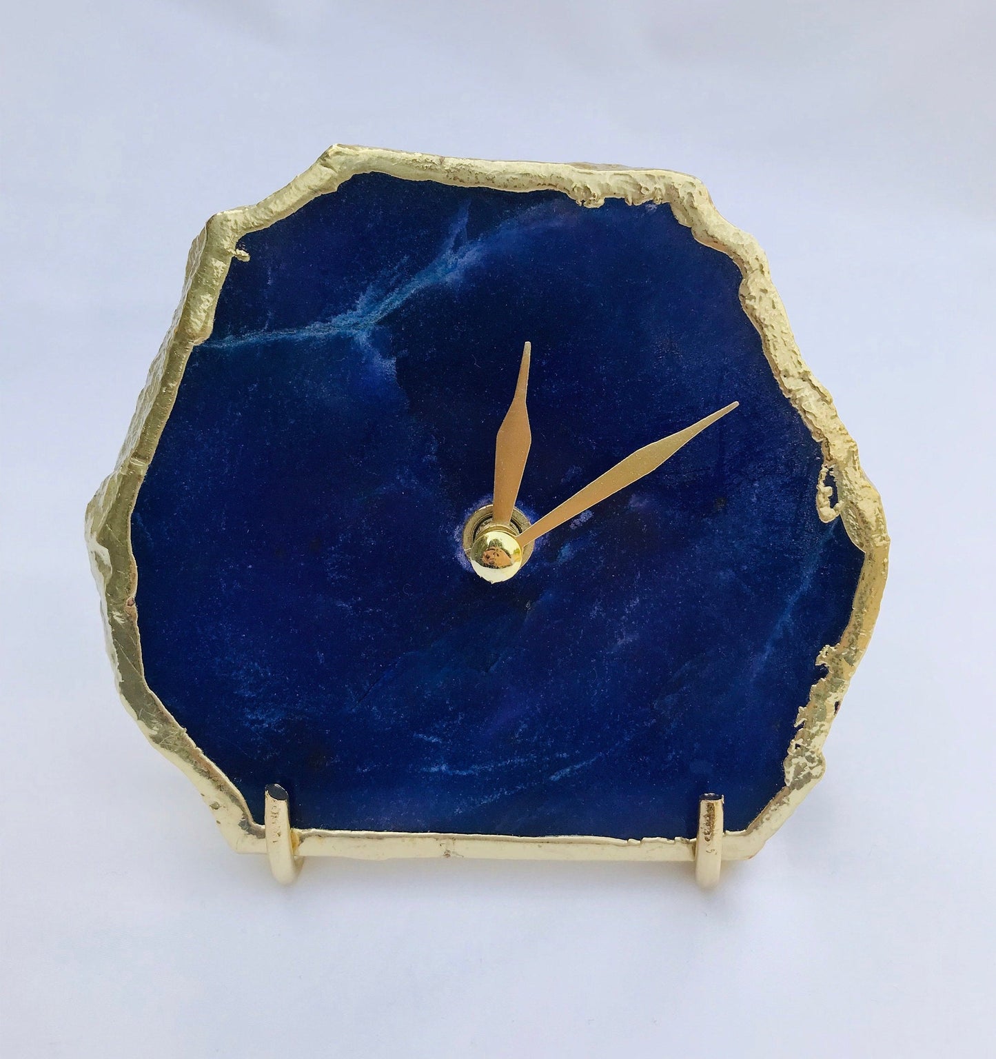 Indigo Blue Agate Desk/Wall Clock, Can be Personalised/Customised/Personalised Momento-0