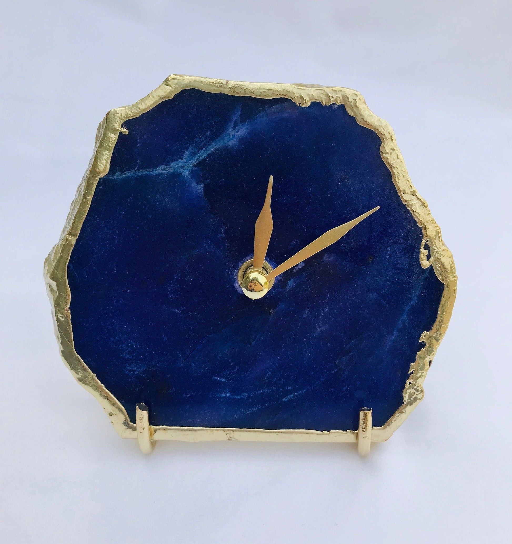 Indigo Blue Agate Desk/Wall Clock, Can be Personalised/Customised/Personalised Momento-0