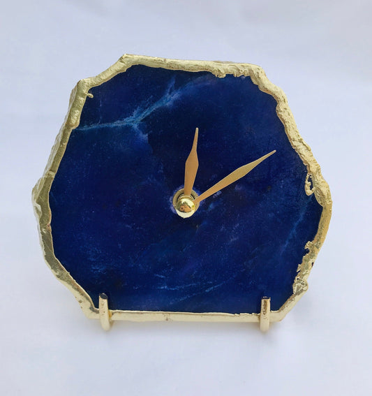 Indigo Blue Agate Desk/Wall Clock, Can be Personalised/Customised/Personalised Momento-0