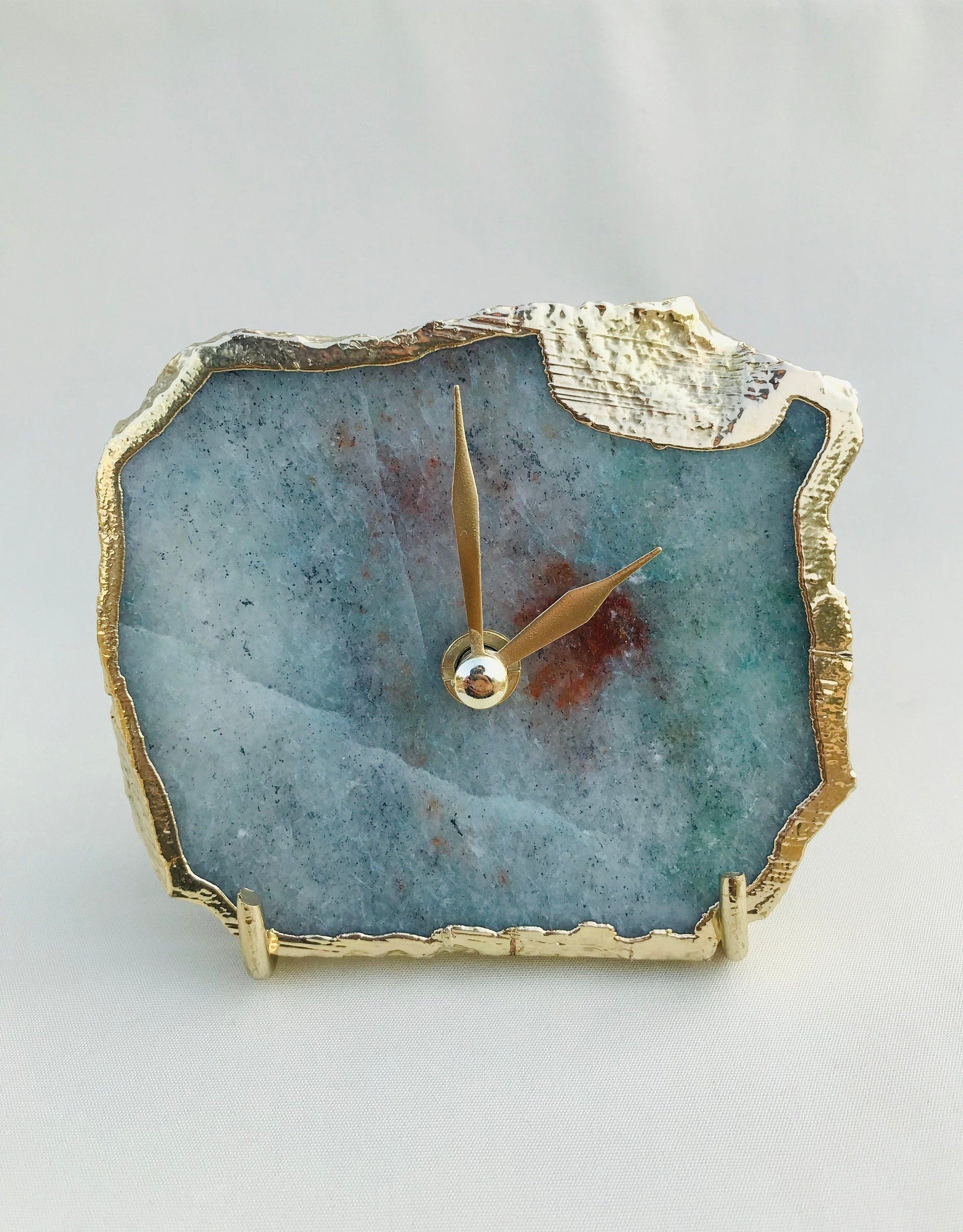 Grey Green Aventurine Agate Desk/Wall Clock/Personalised Momento-0
