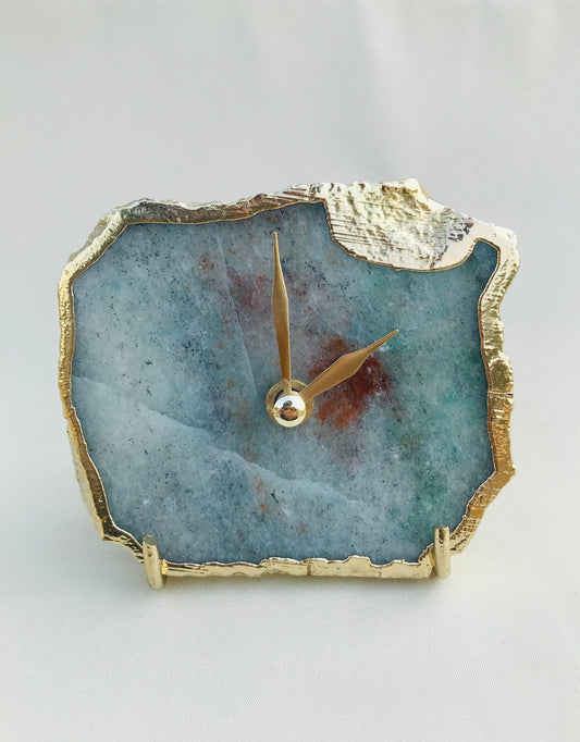 Grey Green Aventurine Agate Desk/Wall Clock/Personalised Momento-0