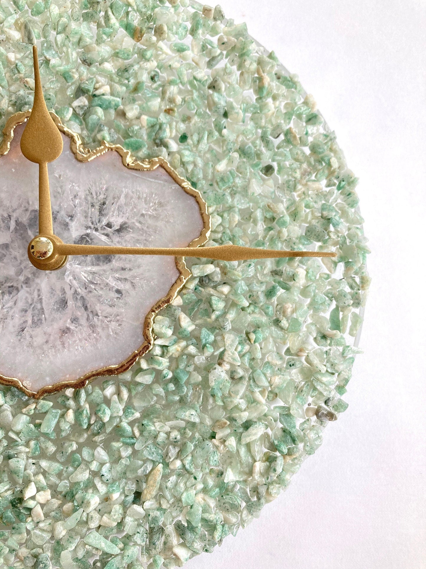 10" Diameter Large Light Green Crystal With White Agate Wall Clock-3
