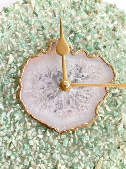 10" Diameter Large Light Green Crystal With White Agate Wall Clock-2