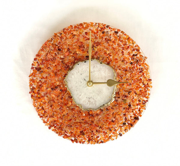 10" Diameter Large Orange Crystal White Agate Wall Clock-0