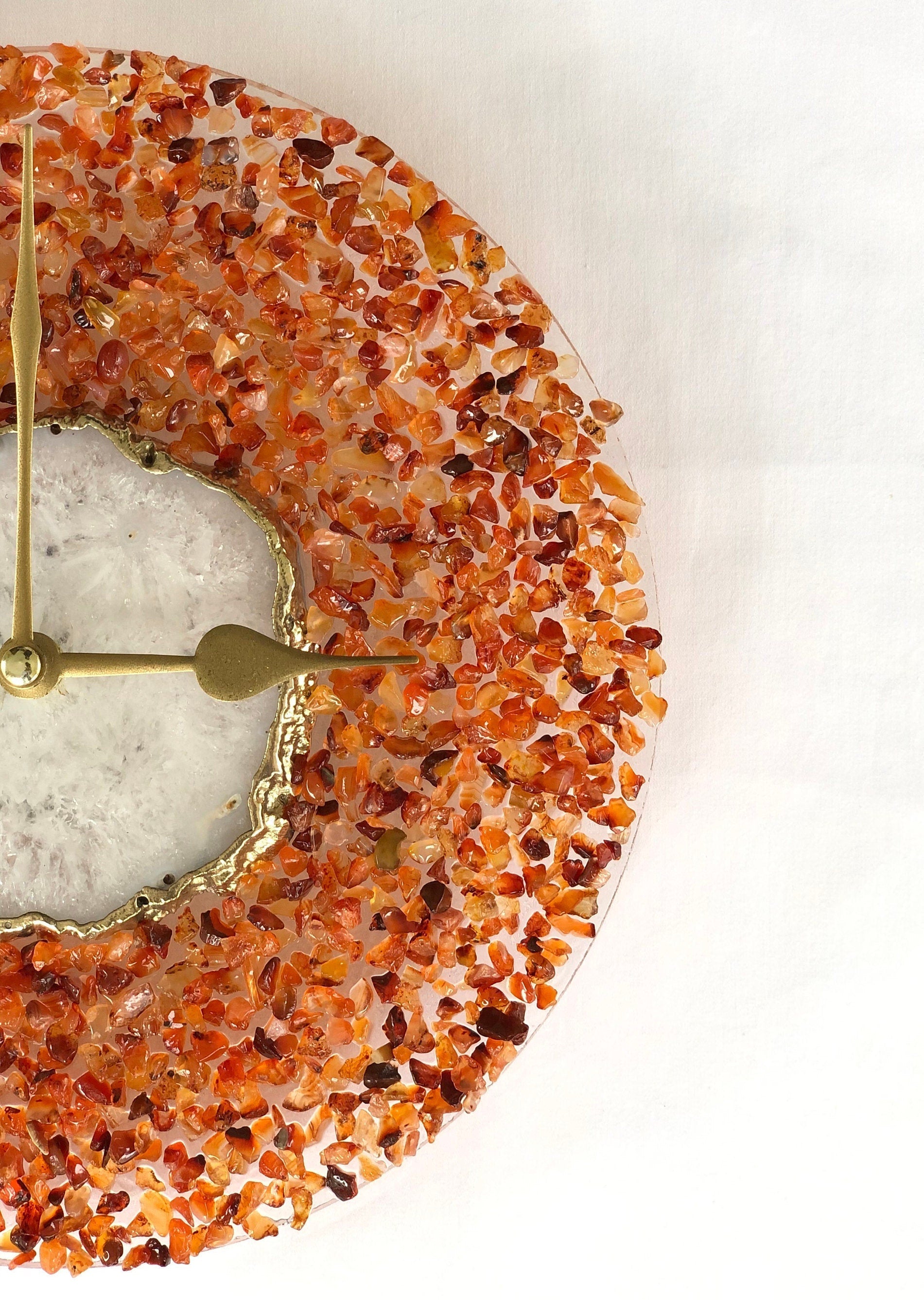 10" Diameter Large Orange Crystal White Agate Wall Clock-1