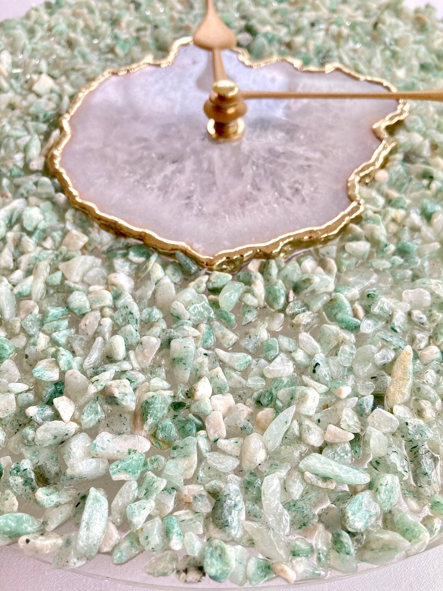 10" Diameter Large Light Green Crystal With White Agate Wall Clock-4