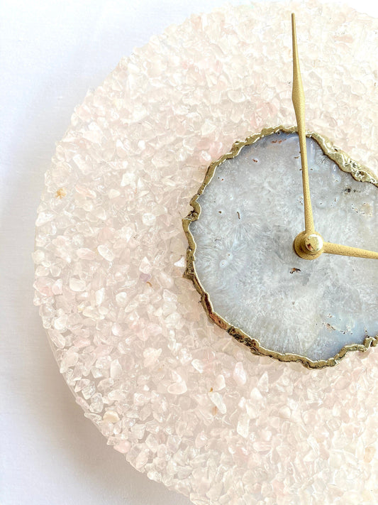 10" Diameter Large Peach Crystal With White Agate Wall Clock-1