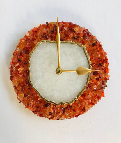 6" Diameter Red Crystal With White Agate Wall Clock-0