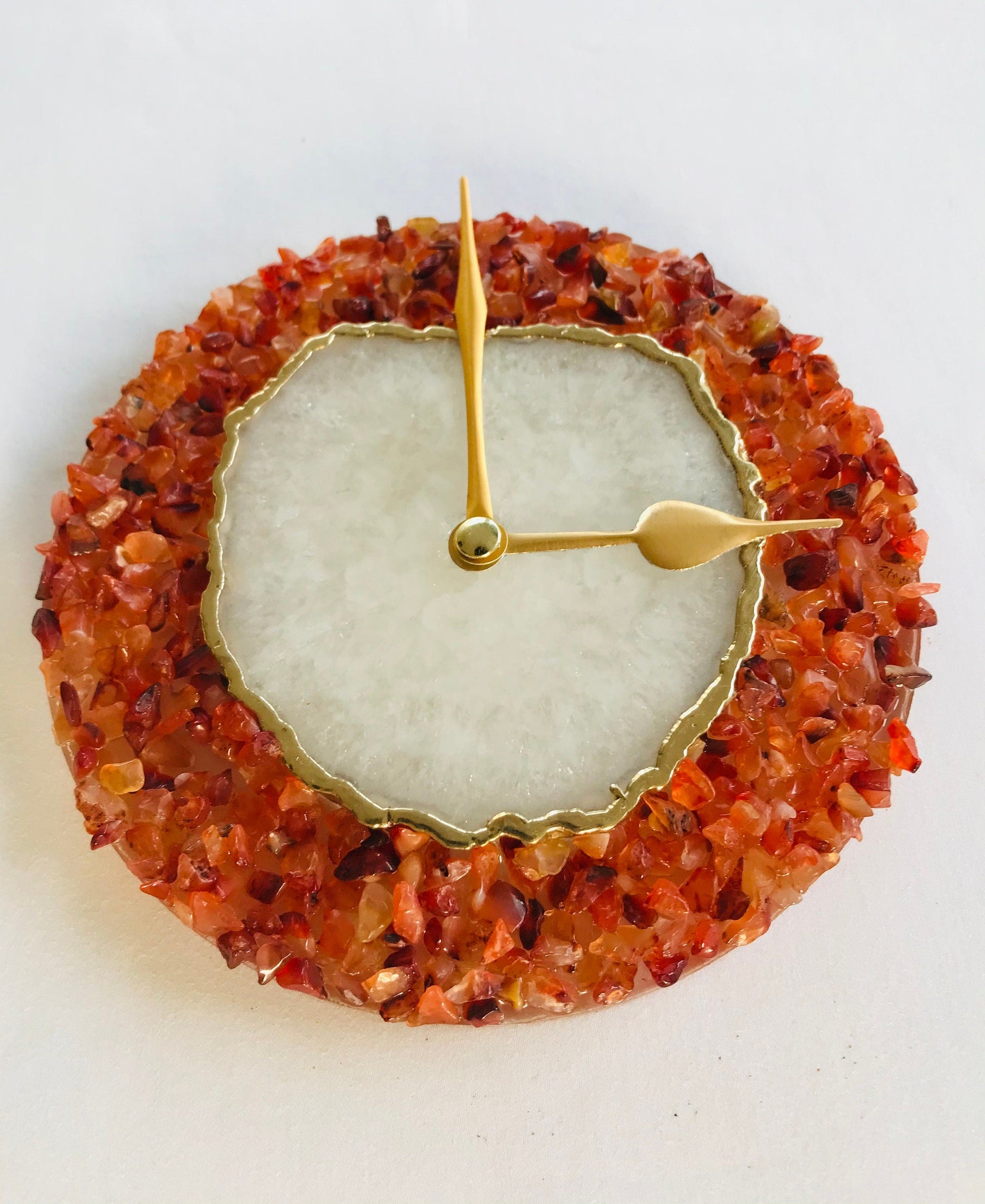 6" Diameter Red Crystal With White Agate Wall Clock-4