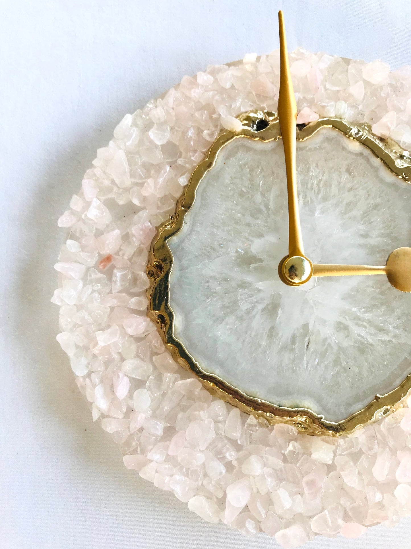 6" Diameter Peach Crystal With White Agate Wall Clock-1