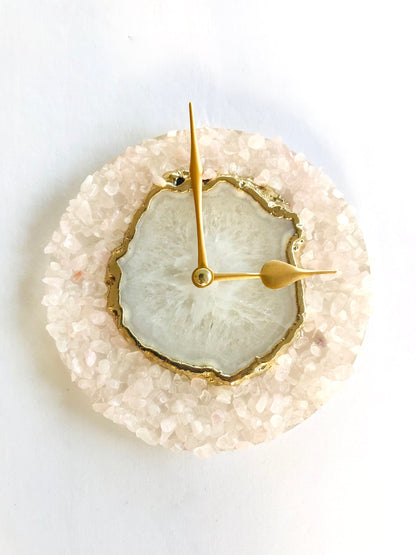 6" Diameter Peach Crystal With White Agate Wall Clock-0