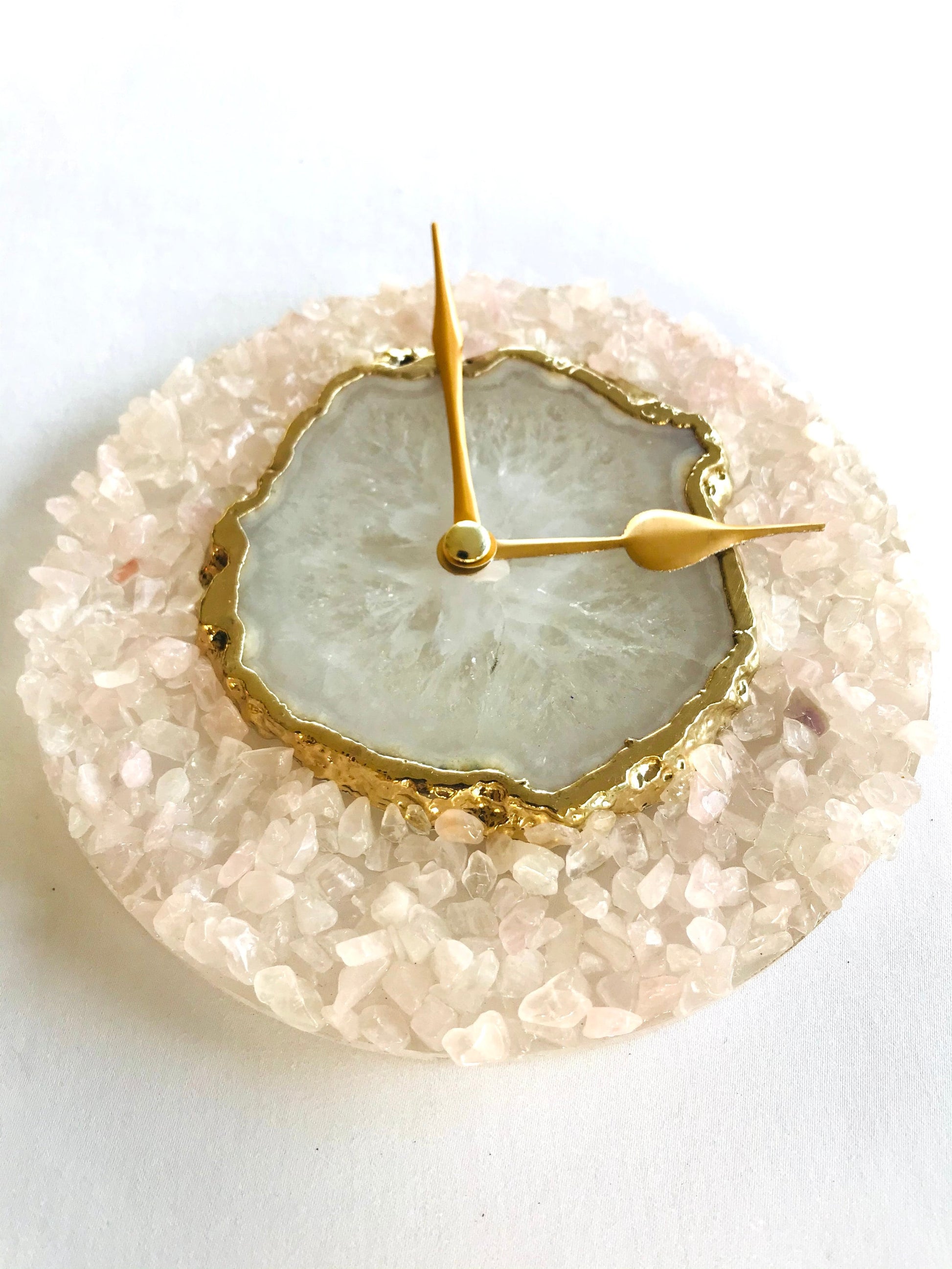 6" Diameter Peach Crystal With White Agate Wall Clock-2