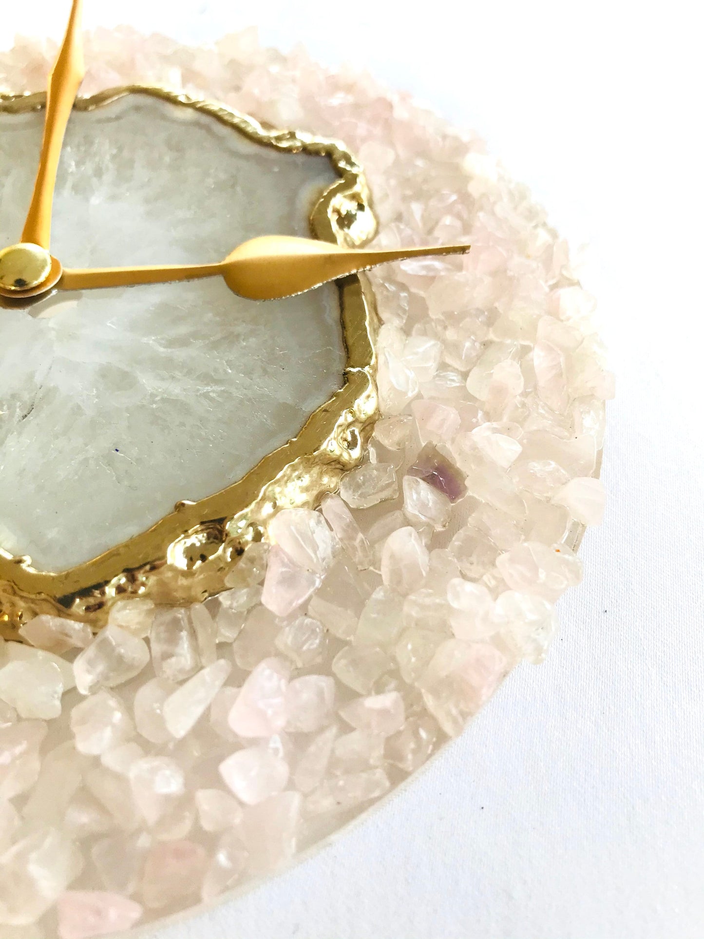 6" Diameter Peach Crystal With White Agate Wall Clock-3