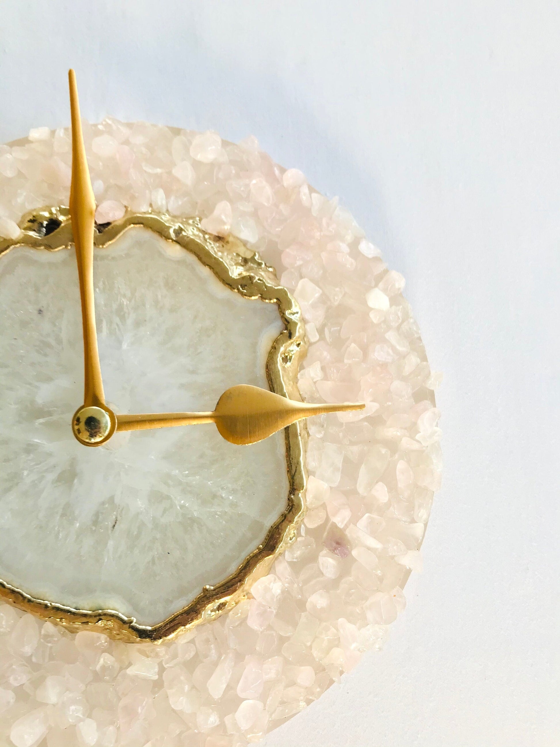 6" Diameter Peach Crystal With White Agate Wall Clock-4