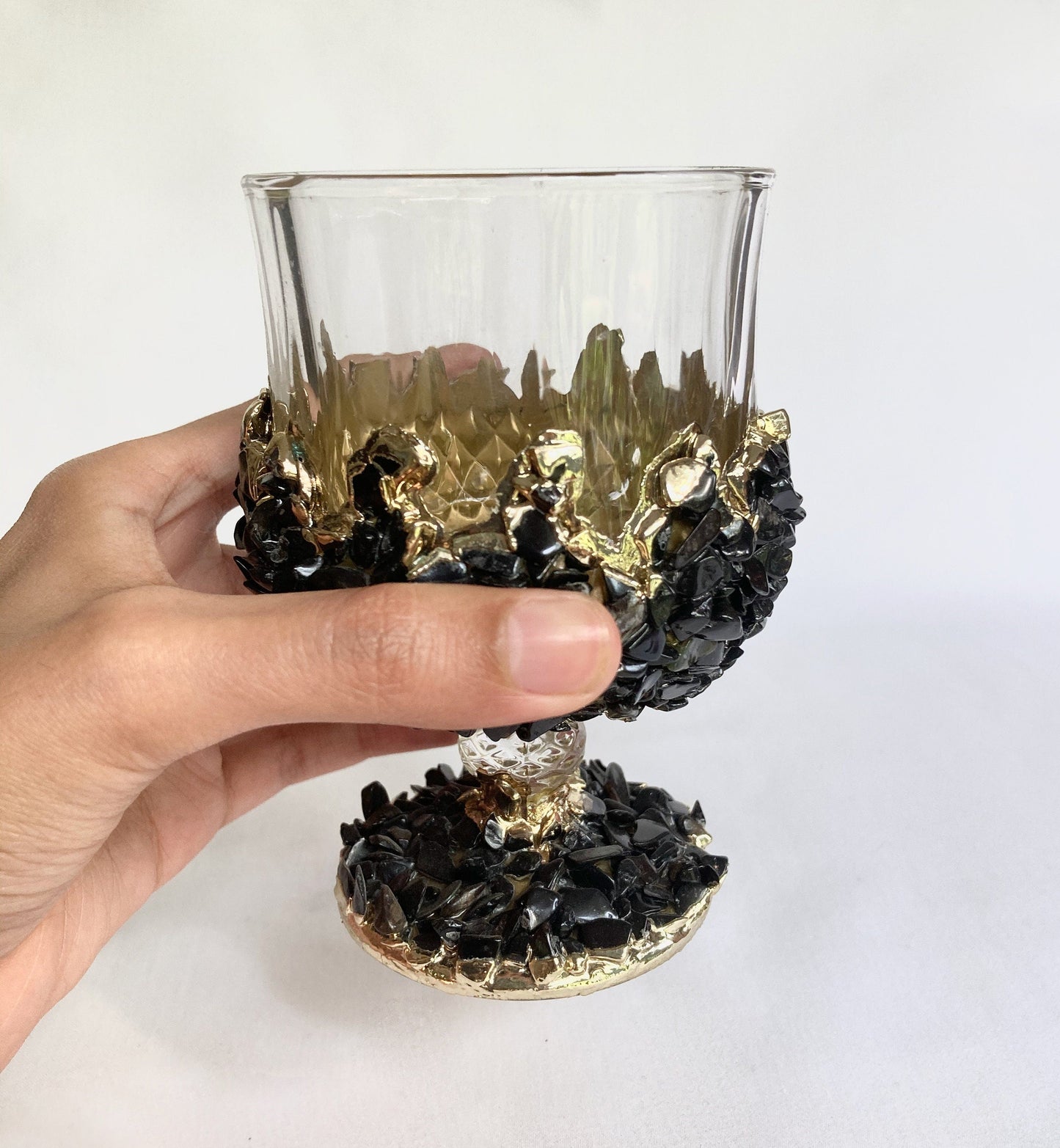 Set of 2 |Crystal Wine Glasses with Gold Plated Back Agate/Quartz Semi-precious Crystals | 7 oz/210 ml-2