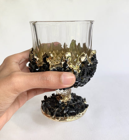 Set of 2 |Crystal Wine Glasses with Gold Plated Back Agate/Quartz Semi-precious Crystals | 7 oz/210 ml-2