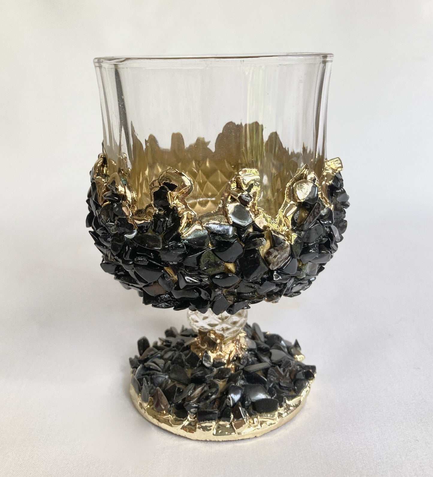 Set of 2 |Crystal Wine Glasses with Gold Plated Back Agate/Quartz Semi-precious Crystals | 7 oz/210 ml-0