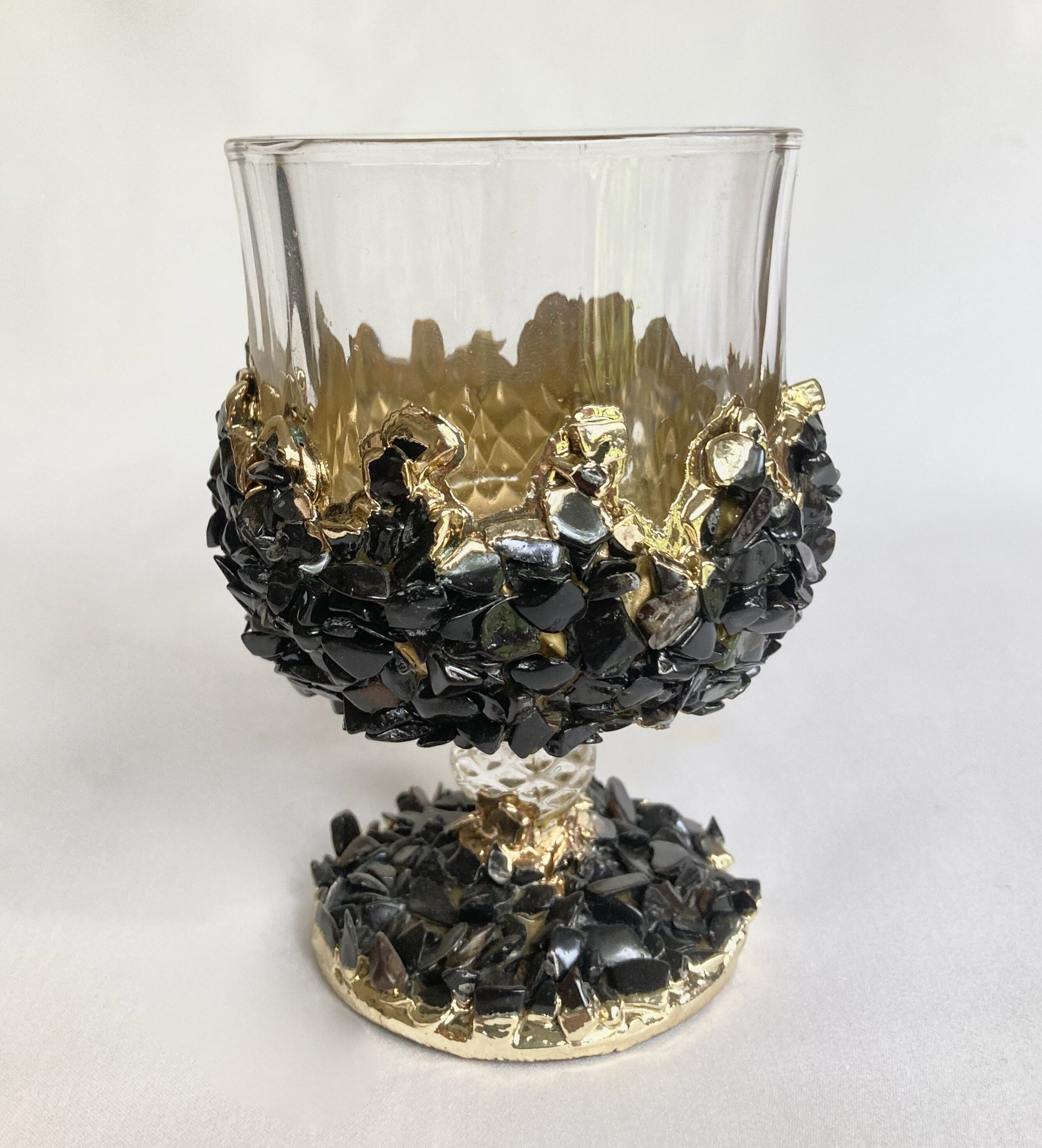 Set of 2 |Crystal Wine Glasses with Gold Plated Back Agate/Quartz Semi-precious Crystals | 7 oz/210 ml-0