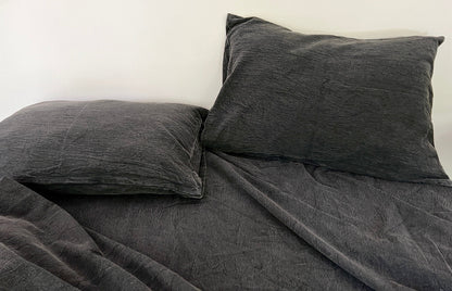 CharcoalBlack - Stone Washed | Antiqued | Ultra Soft | 100% Pure Linen | Linen Cotton Mix | 3 Piece Duvet Set | 4 Piece Sheet Set | Handmade-1