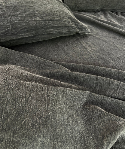 CharcoalBlack - Stone Washed | Antiqued | Ultra Soft | 100% Pure Linen | Linen Cotton Mix | 3 Piece Duvet Set | 4 Piece Sheet Set | Handmade-2