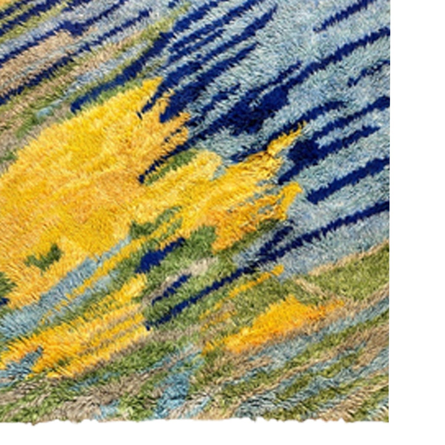 Blue, Yellow, Green | Abstract Design - Handcrafted Rug/Carpet | Pure New Zealand Wool | Hand Tufted | High Pile | High Density | Yarn Dyed-2