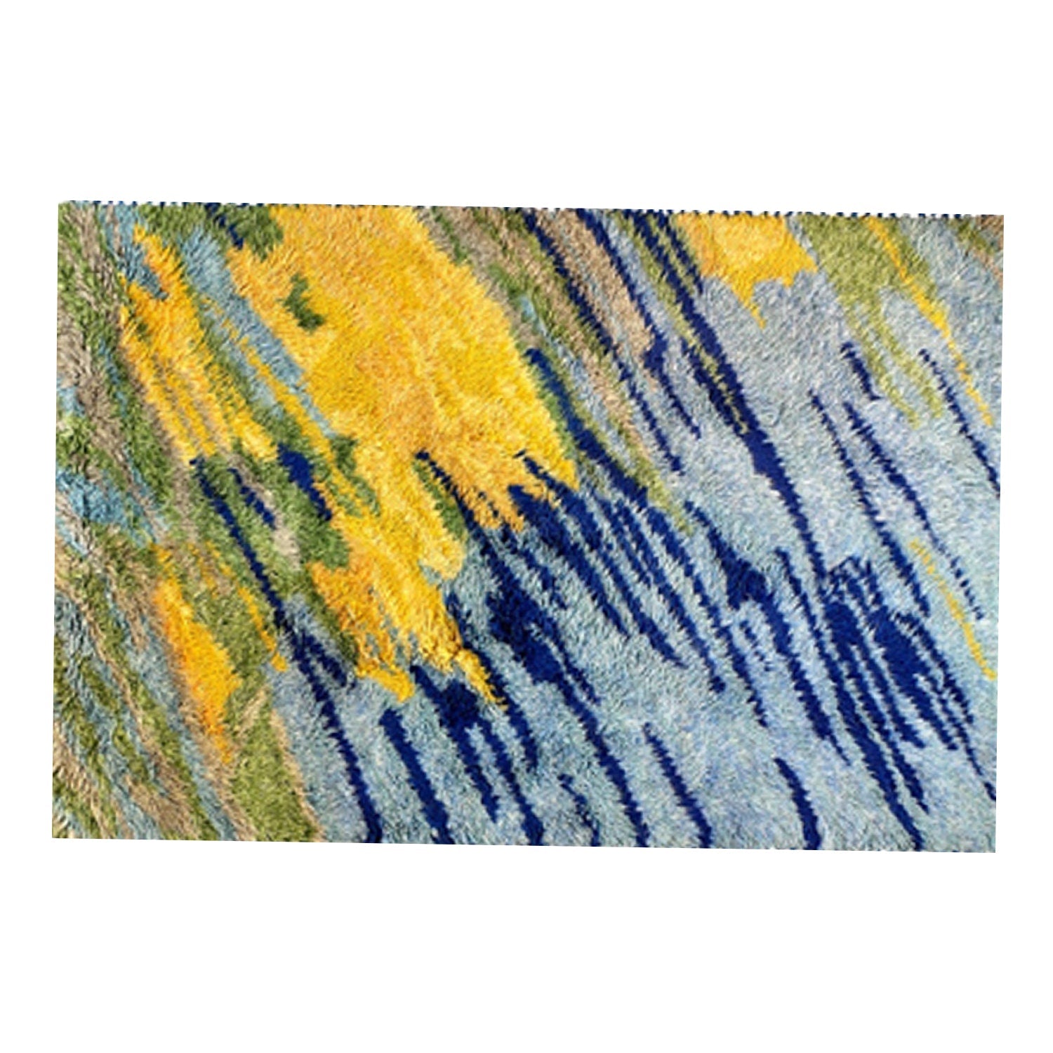 Blue, Yellow, Green | Abstract Design - Handcrafted Rug/Carpet | Pure New Zealand Wool | Hand Tufted | High Pile | High Density | Yarn Dyed-3