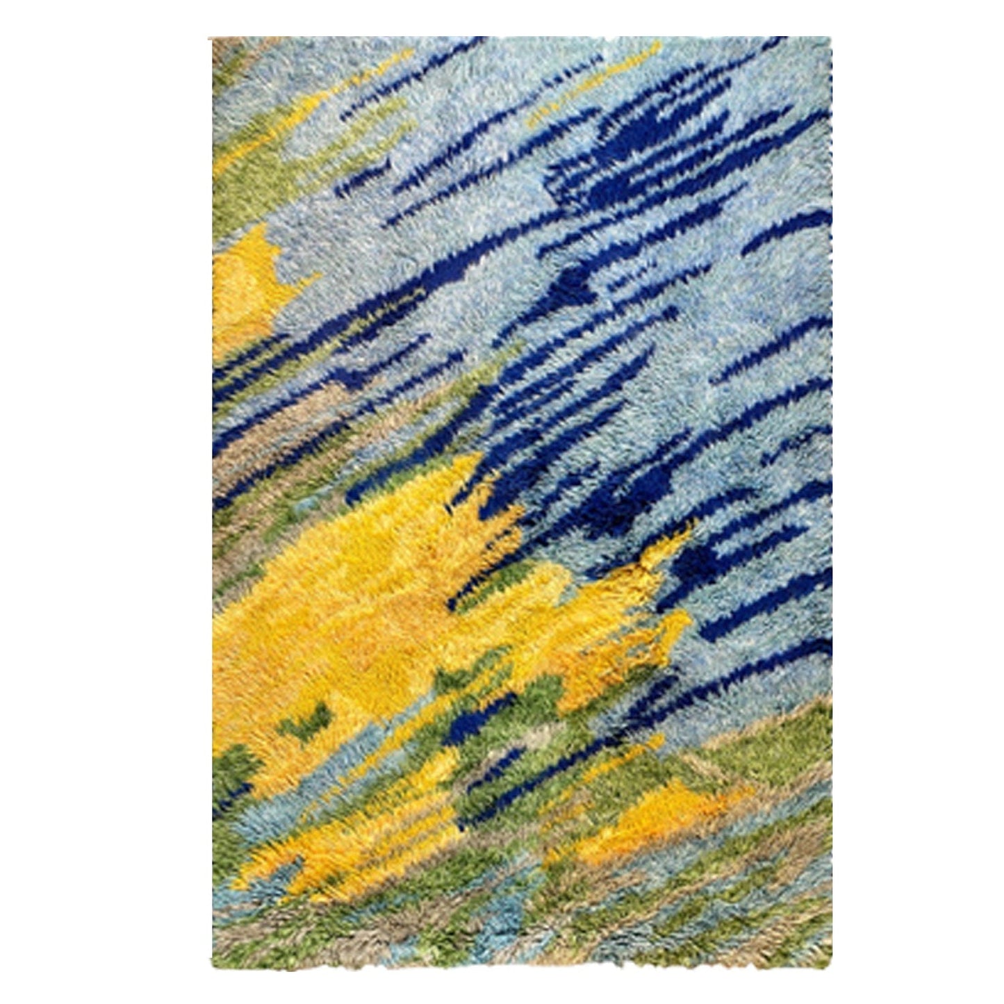 Blue, Yellow, Green | Abstract Design - Handcrafted Rug/Carpet | Pure New Zealand Wool | Hand Tufted | High Pile | High Density | Yarn Dyed-0
