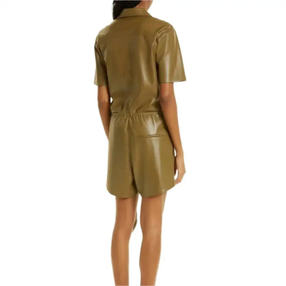 Women’s Khaki Brown Leather Playsuit