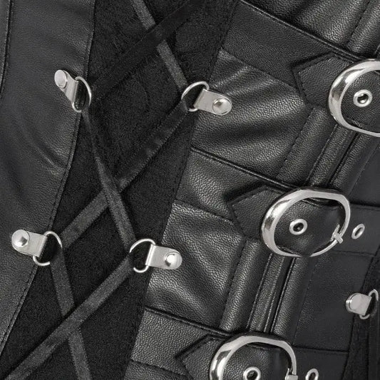 Women’s Black Leather Corset with Crisscross Lacing