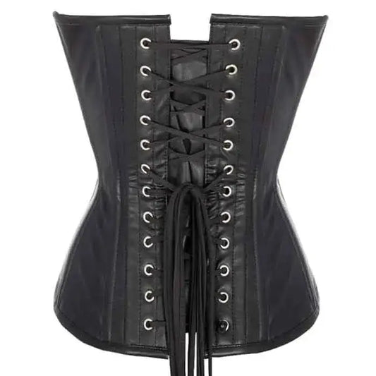 Women’s Black Leather Corset with Crisscross Lacing