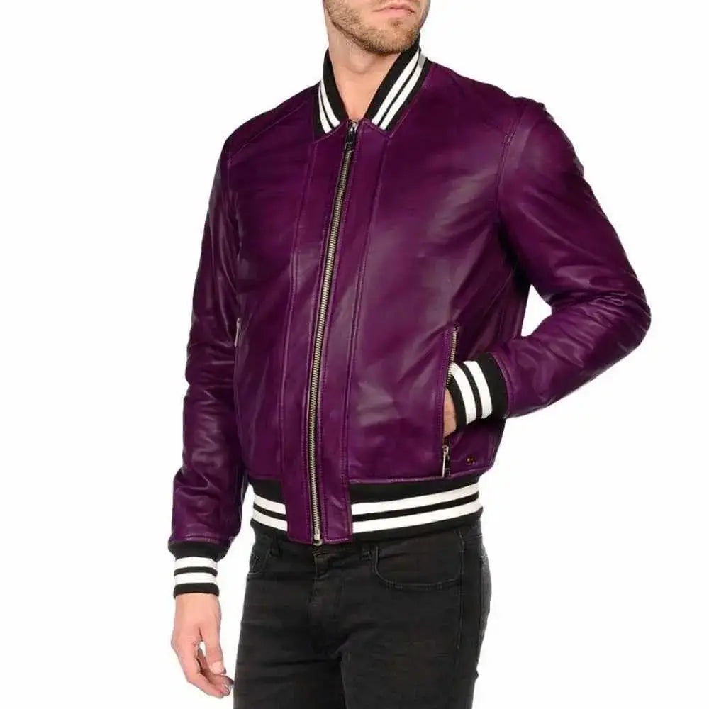 Men's Letterman Varsity Bomber Leather Jacket