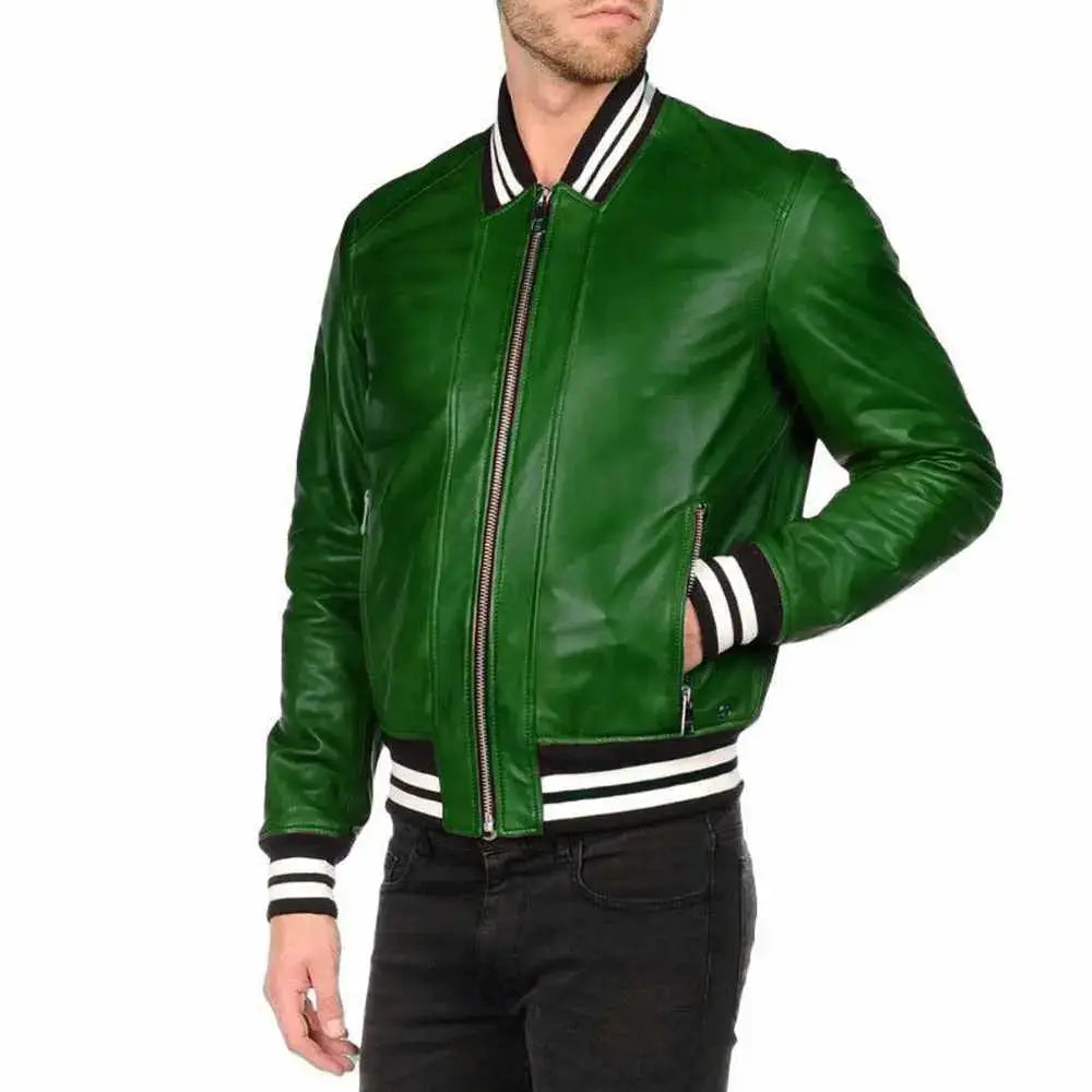 Men's Letterman Varsity Bomber Leather Jacket