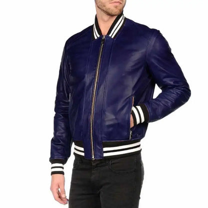 Men's Letterman Varsity Bomber Leather Jacket