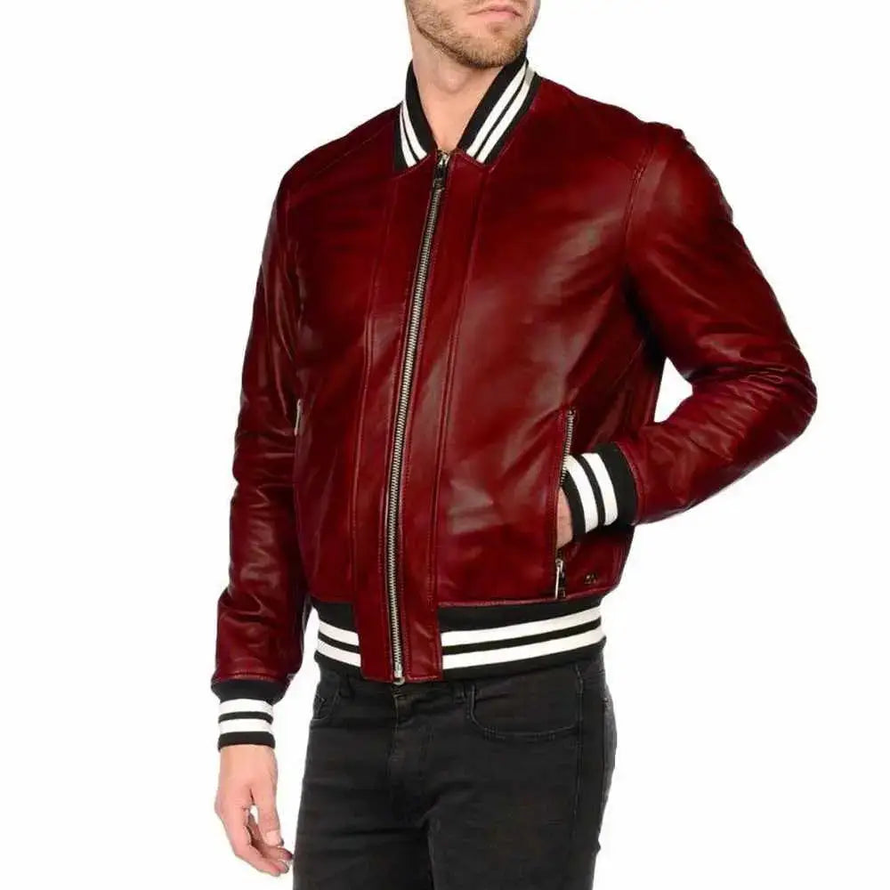 Men's Letterman Varsity Bomber Leather Jacket
