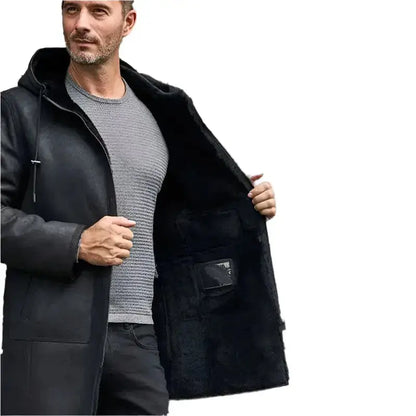 Men’s Black B7 Shearling Bomber Leather Coat